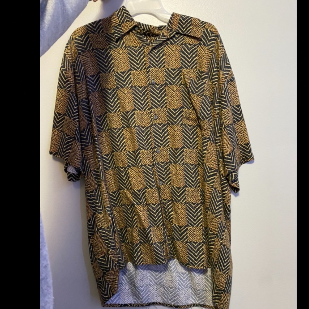 Brown and Black Animal Looking Print Button Down Flowy Shirt